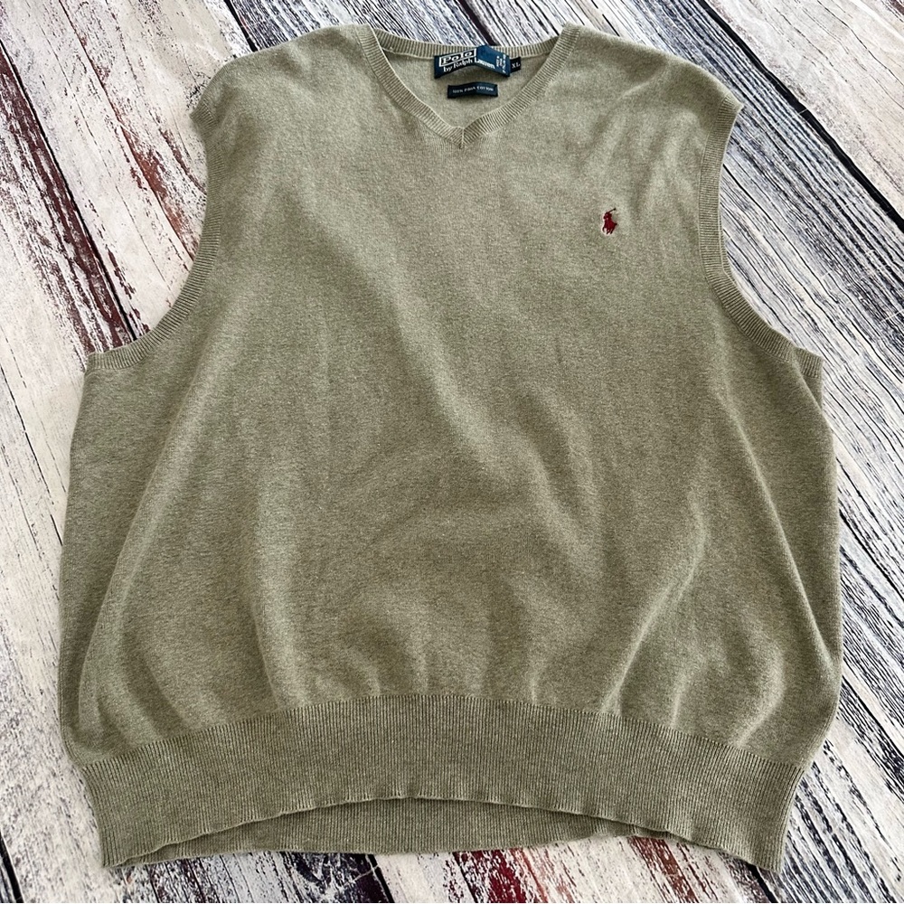 Polo by Ralph Lauren Olive V-Neck Sweater Vest with Red Pony